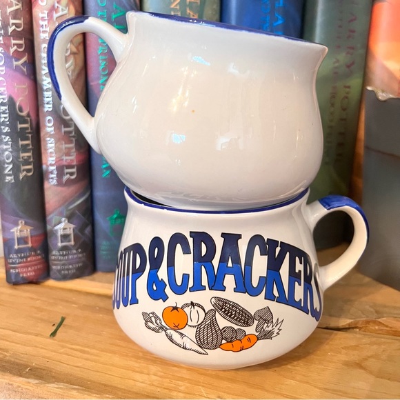 Vintage Set Of Two Soup and Crackers Soup Oversized Mugs Bowls - Picture 5 of 6
